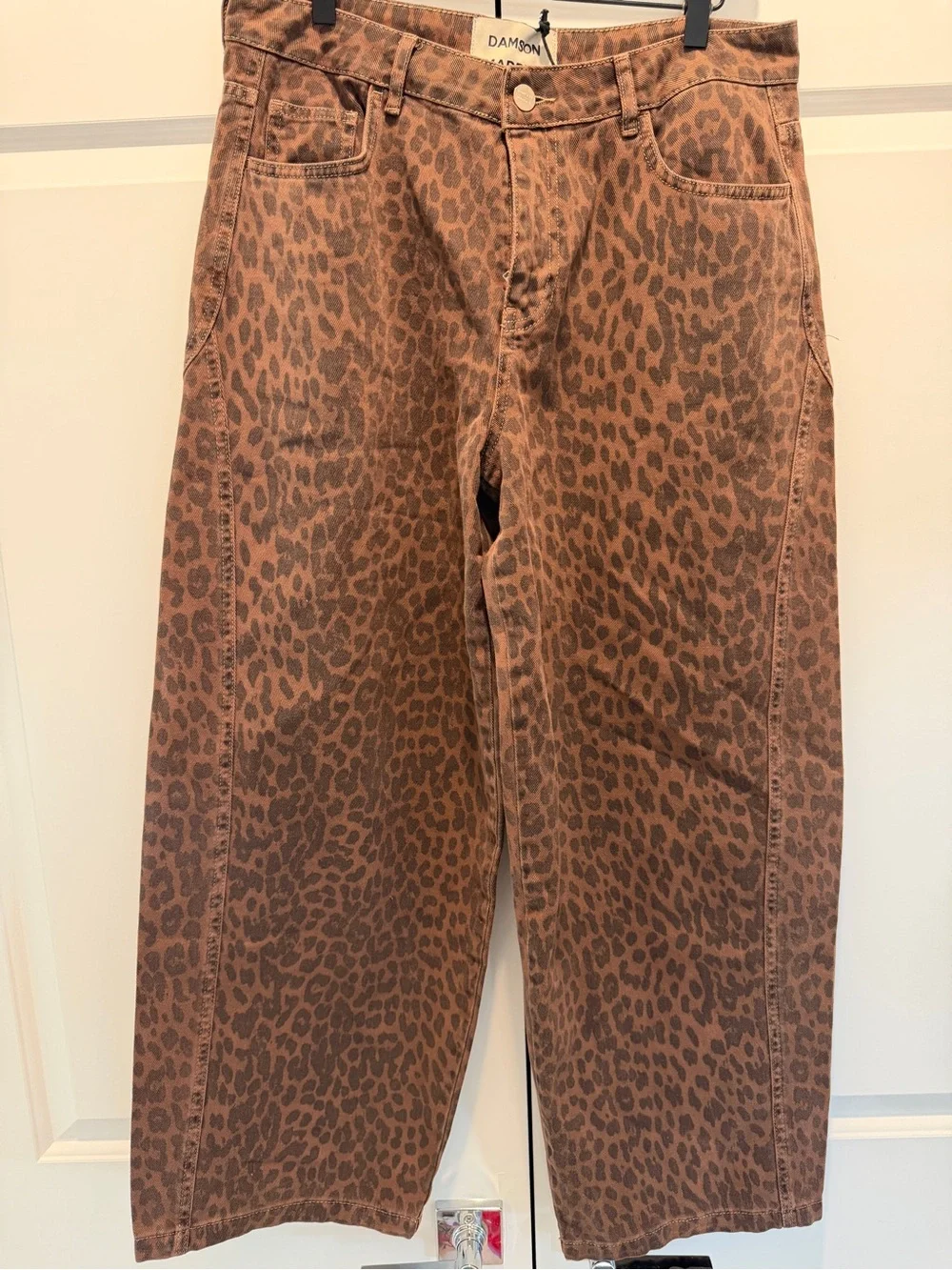 Brand NEW - Damson Madder Free People Brown Leopard Print Wide-Leg Jeans - Picture 7 of 11